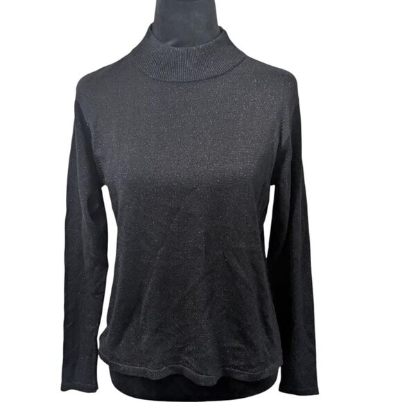 Kevo Silk Blend Mock Neck Sweater S Black Lurex Metallic Turtleneck Knit Glam - Picture 1 of 5